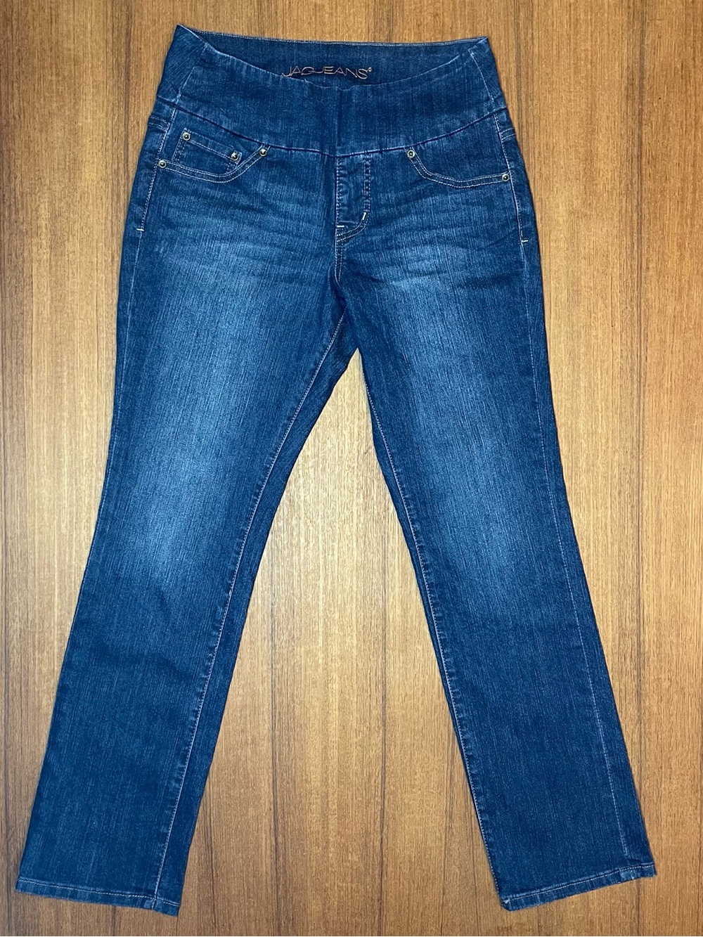 JAG Jeans Peri Pull On Mid Rise Straight Leg Stretch Jeans Dark Wash 8P Petite